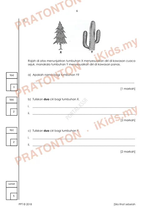 Pratonton muka 6 lembaran Pentaksiran Pertengahan Tahun 2018 — Sains Tahun 5 (Set C) — Sains Tahun 5