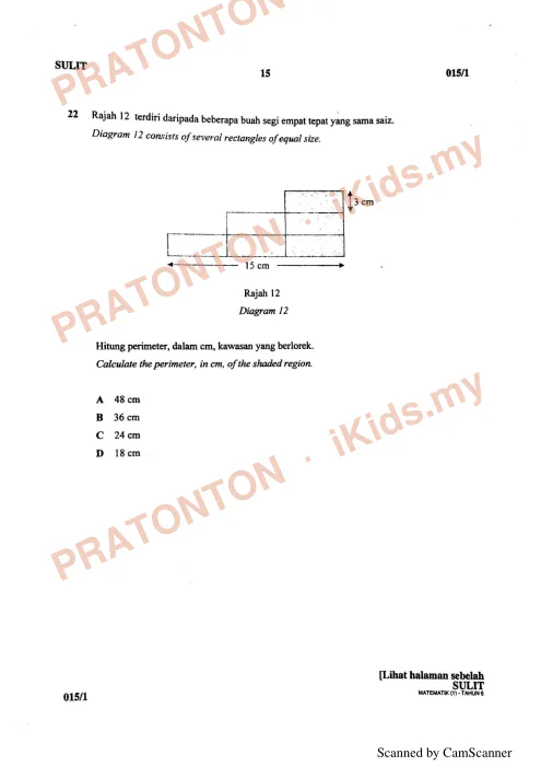 Pratonton muka 15 lembaran Pentaksiran Pra UPSR 1 Negeri Sembilan 2018 — Matematik Kertas 1 — Matematik Tahun 6