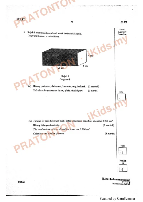 Pratonton muka 9 lembaran Pentaksiran Pra UPSR 1 Negeri Sembilan 2018 — Matematik Kertas 2 — Matematik Tahun 6