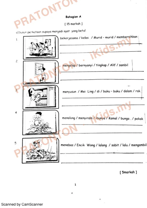 Pratonton muka 1 lembaran Penulisan Bahasa Melayu — Bahasa Melayu Tahun 3