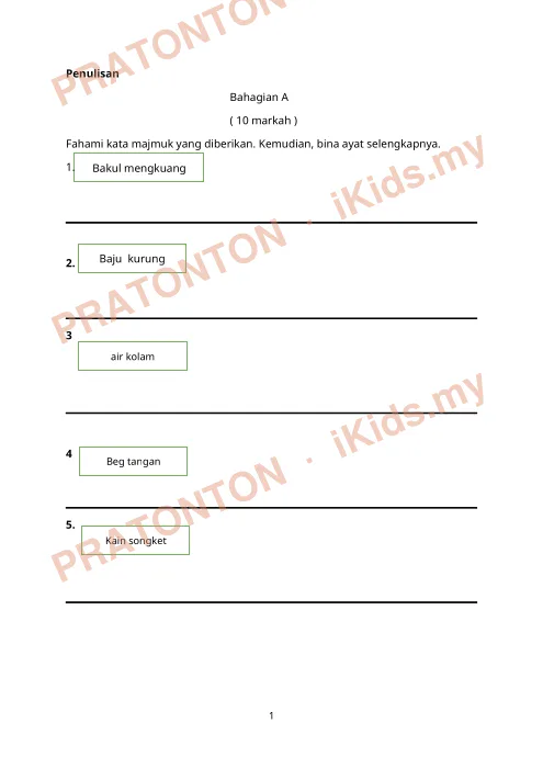 Pratonton muka 1 lembaran Penulisan Bahasa Melayu — Bahasa Melayu Tahun 3