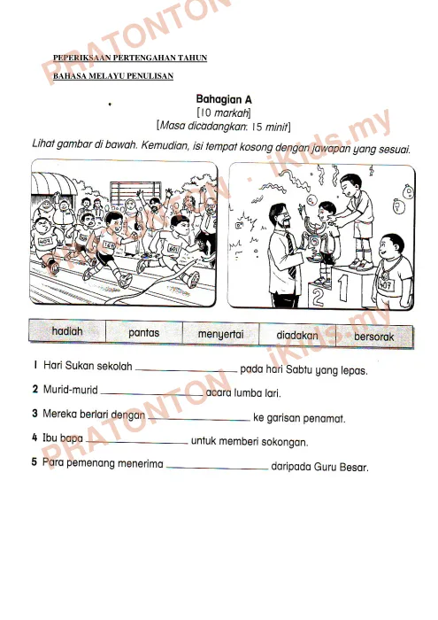 Pratonton muka 1 lembaran Penulisan Bahasa Melayu — Bahasa Melayu Tahun 3