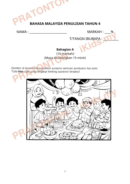 Pratonton muka 1 lembaran Penulisan Bahasa Melayu — Bahasa Melayu Tahun 4
