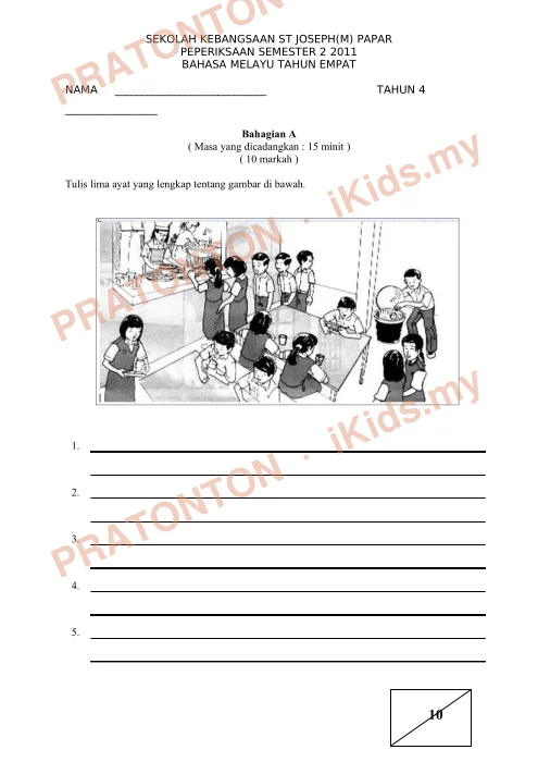 Pratonton muka 1 lembaran Penulisan Bahasa Melayu — Bahasa Melayu Tahun 4