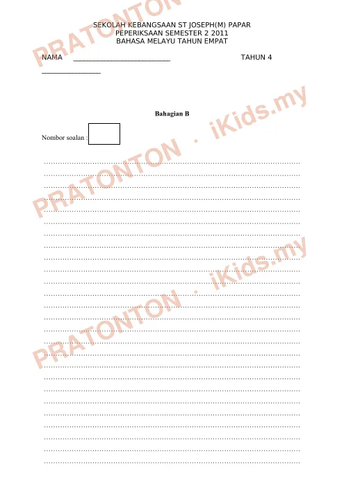 Pratonton muka 3 lembaran Penulisan Bahasa Melayu — Bahasa Melayu Tahun 4