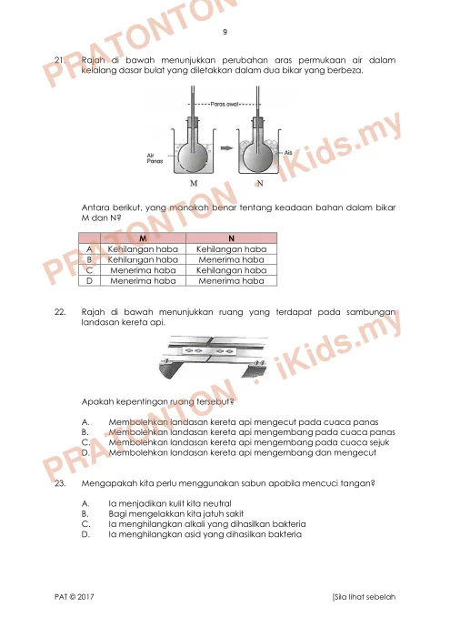 Pratonton muka 9 lembaran Peperiksaan Akhir Tahun 2017 — Sains Tahun 5 Kertas 1 — Sains Tahun 5