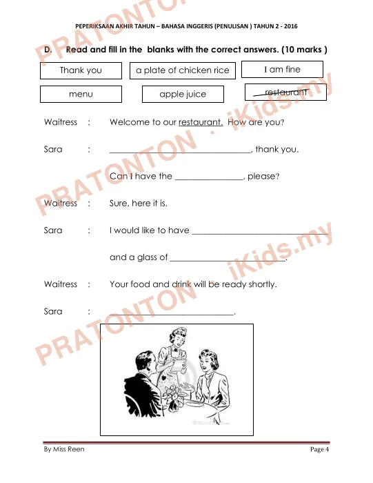 Pratonton muka 4 lembaran PEPERIKSAAN AKHIR TAHUN – BAHASA INGGERIS (PENULISAN ) TAHUN 2 - 2016 — Bahasa Inggeris Tahun 2