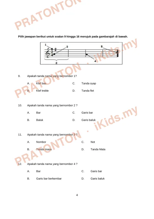 Pratonton muka 4 lembaran Peperiksaan Akhir Tahun — Muzik Tahun 5 — Pendidikan Kesenian Tahun 5