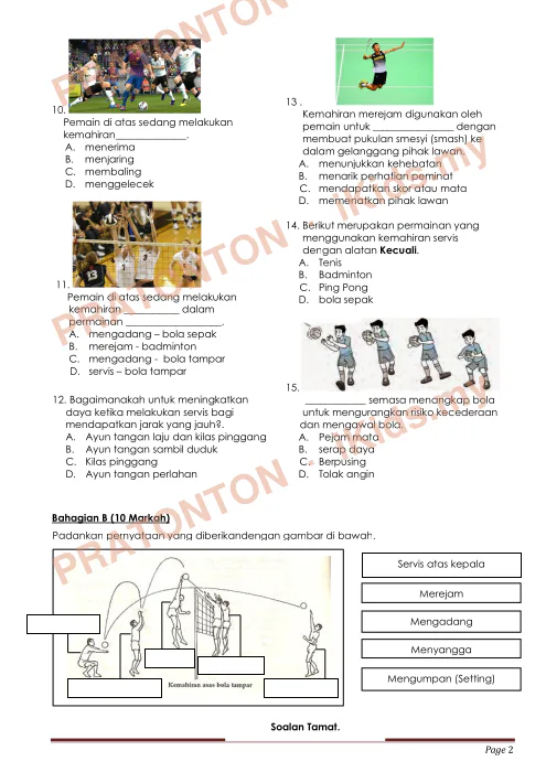 Pratonton muka 2 lembaran Peperiksaan Akhir Tahun — Pendidikan Jasmani Tahun 6 (Set 2) — Pendidikan Kesihatan Tahun 6
