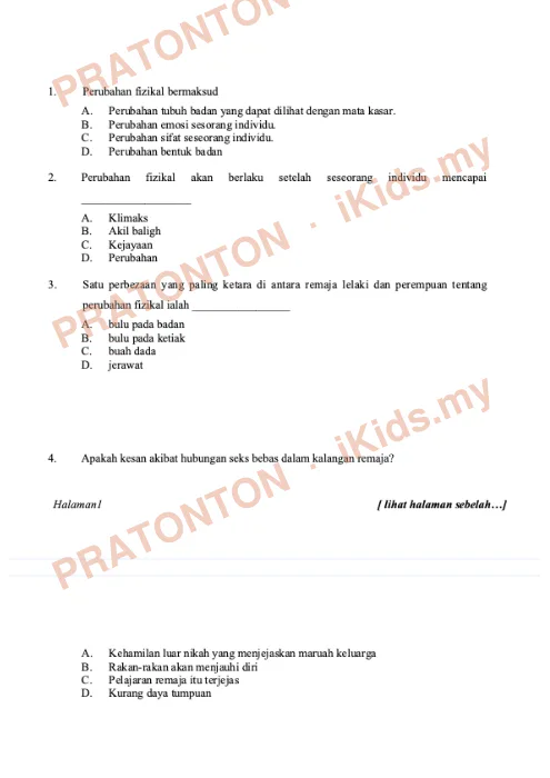 Pratonton muka 1 lembaran Peperiksaan Akhir Tahun — Pendidikan Kesihatan Tahun 6 — Pendidikan Kesihatan Tahun 6