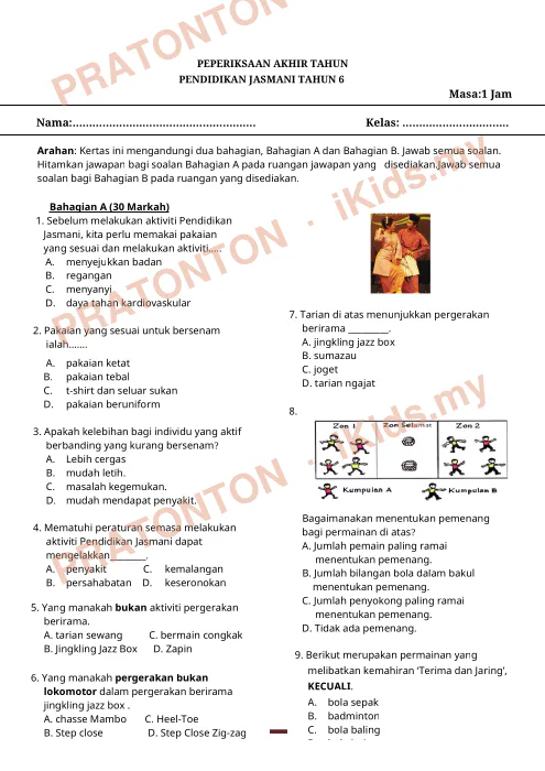 Pratonton muka 1 lembaran PEPERIKSAAN AKHIR TAHUN — Pendidikan Kesihatan Tahun 6