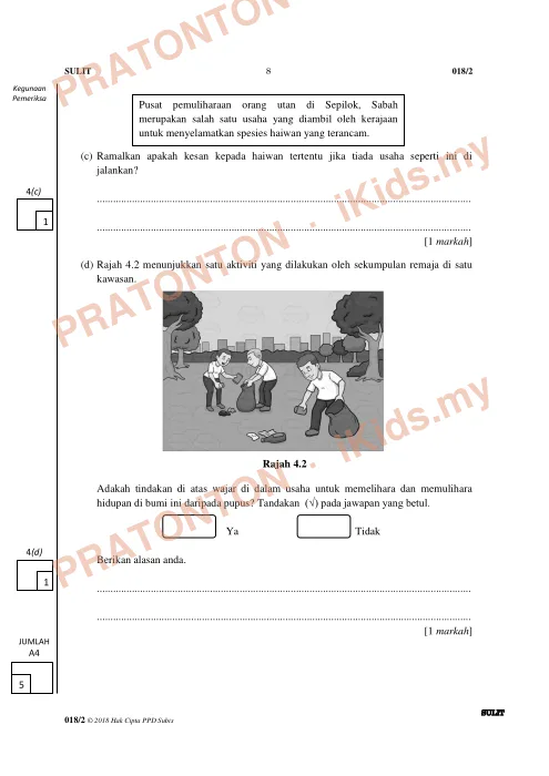 Pratonton muka 8 lembaran Peperiksaan AR 3 2018 Daerah Subis — Sains Kertas 2 — Sains Tahun 6