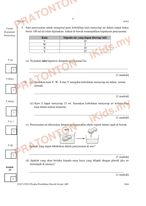 Pratonton muka 8 lembaran Peperiksaan AR 3 2018 — Sains Kertas 2 (Versi Semakan) — Sains Tahun 6