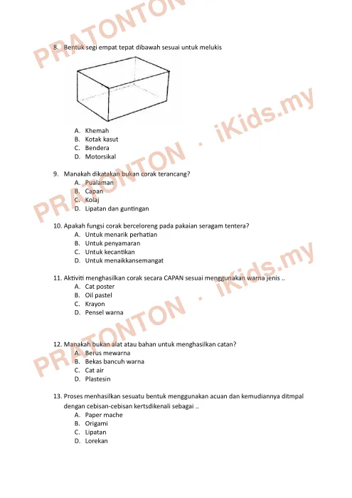 Pratonton muka 3 lembaran Peperiksaan Pertengahan Tahun 2017 — Pendidikan Seni Visual Tahun 5 — Pendidikan Kesenian Tahun 5