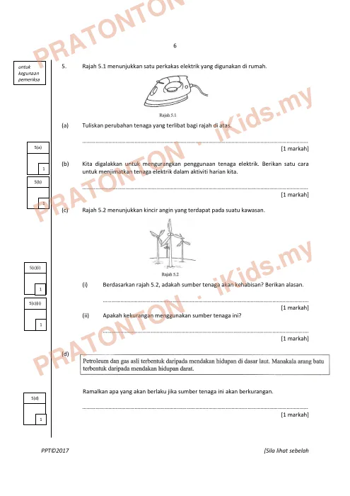 Pratonton muka 6 lembaran Peperiksaan Pertengahan Tahun 2017 — Sains Tahun 5 Kertas 2 — Sains Tahun 5