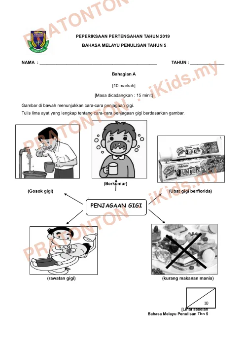 Pratonton muka 1 lembaran Peperiksaan Pertengahan Tahun 2019 — Bahasa Melayu Penulisan Tahun 5 — Bahasa Melayu Tahun 5