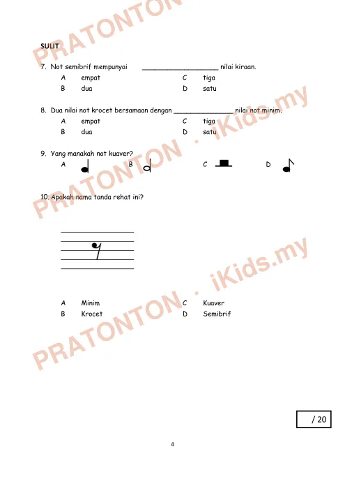 Pratonton muka 4 lembaran Peperiksaan Pertengahan Tahun — Dunia Muzik Tahun 5 — Pendidikan Kesenian Tahun 5