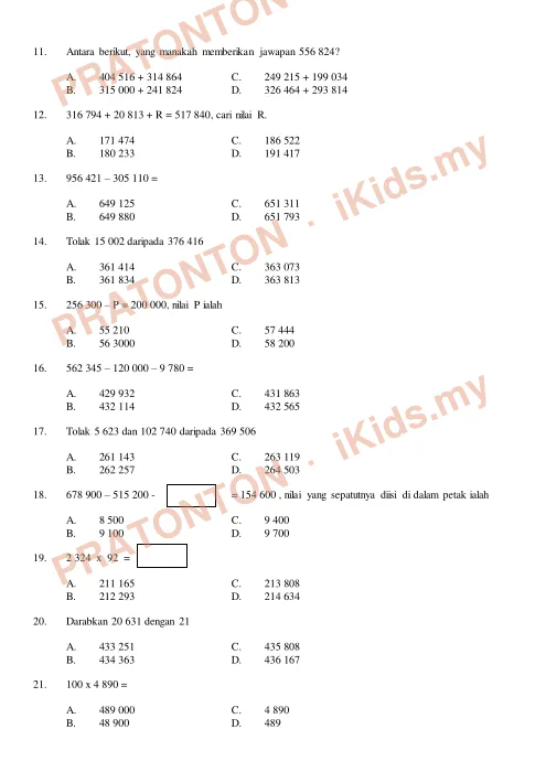 Pratonton muka 3 lembaran Peperiksaan Pertengahan Tahun — Matematik Tahun 5 Kertas 1 — Matematik Tahun 5