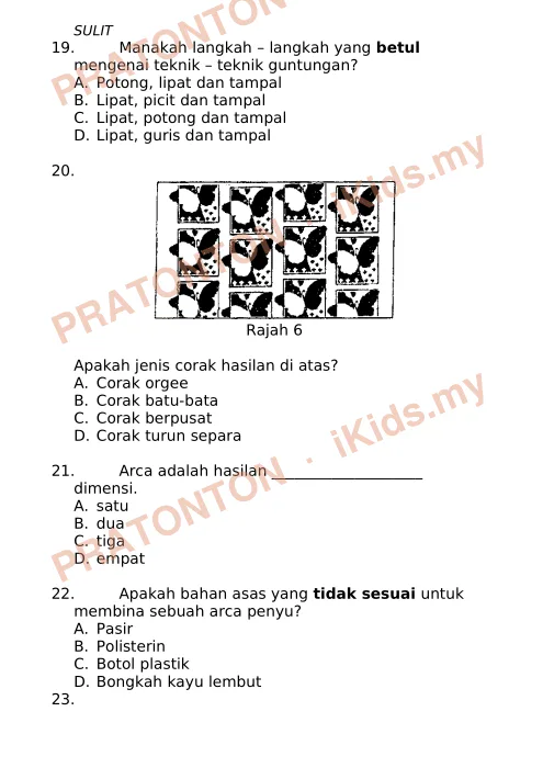 Pratonton muka 7 lembaran Peperiksaan Pertengahan Tahun — Pendidikan Seni Visual Tahun 6 — Pendidikan Kesenian Tahun 6