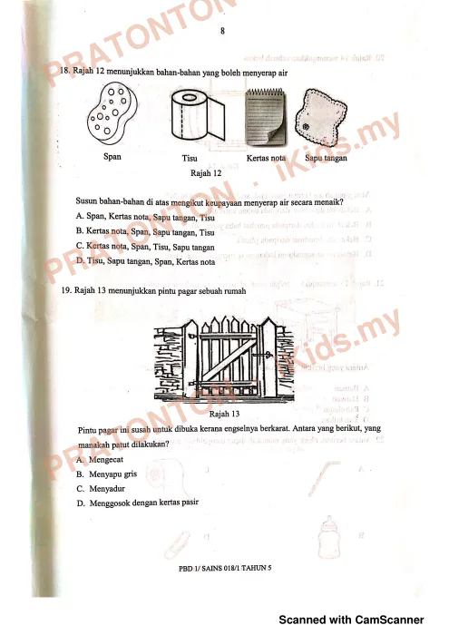 Pratonton muka 8 lembaran Peperiksaan Pertengahan Tahun — Sains Tahun 5 Kertas 1 — Sains Tahun 5