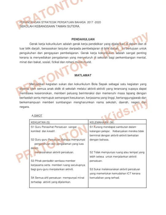 Pratonton muka 1 lembaran PERANCANGAN STRATEGIK PERSATUAN BAHASA 2017 -2020 — Bahasa Inggeris Tahun 3