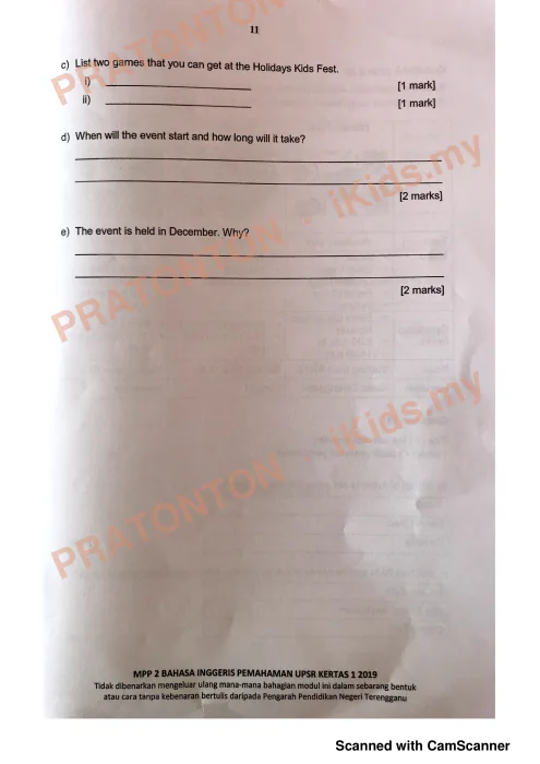 Pratonton muka 1 lembaran Percubaan Terengganu — Bahasa Inggeris Penulisan (Muka 11) — Bahasa Inggeris Tahun 6