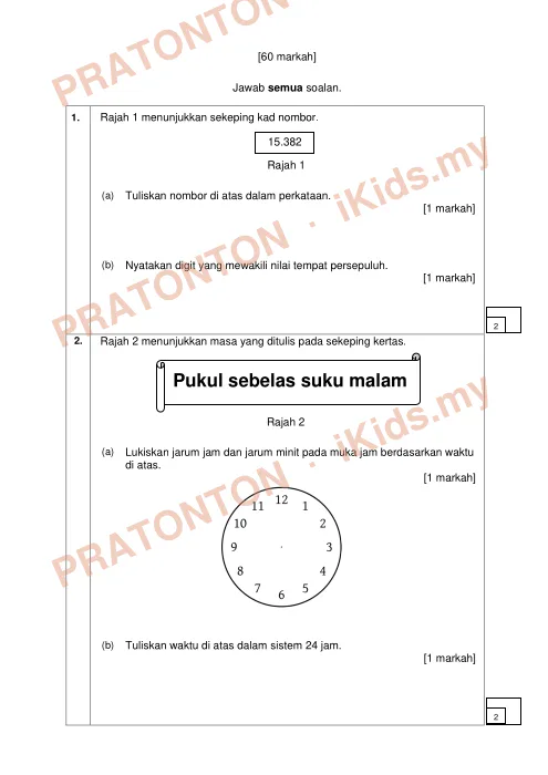 Pratonton muka 1 lembaran Percubaan UPSR 2018 — Matematik Kertas 2 — Matematik Tahun 6