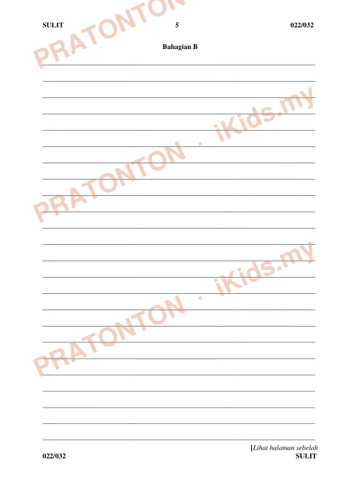 Pratonton muka 5 lembaran Percubaan UPSR 2019 — Bahasa Melayu Penulisan (SJK) — Bahasa Melayu Tahun 6
