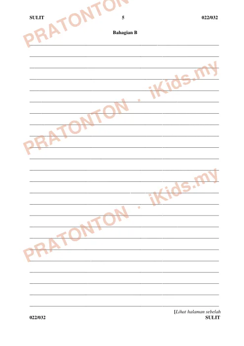 Pratonton muka 5 lembaran Percubaan UPSR Kedah 2018 — Bahasa Melayu Penulisan (SJK) — Bahasa Melayu Tahun 6