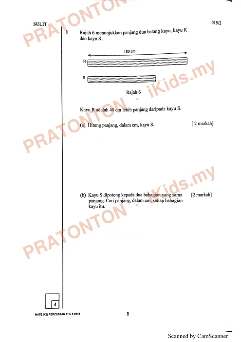 Pratonton muka 8 lembaran Percubaan UPSR Kelantan 2018 — Matematik Kertas 2 — Matematik Tahun 6
