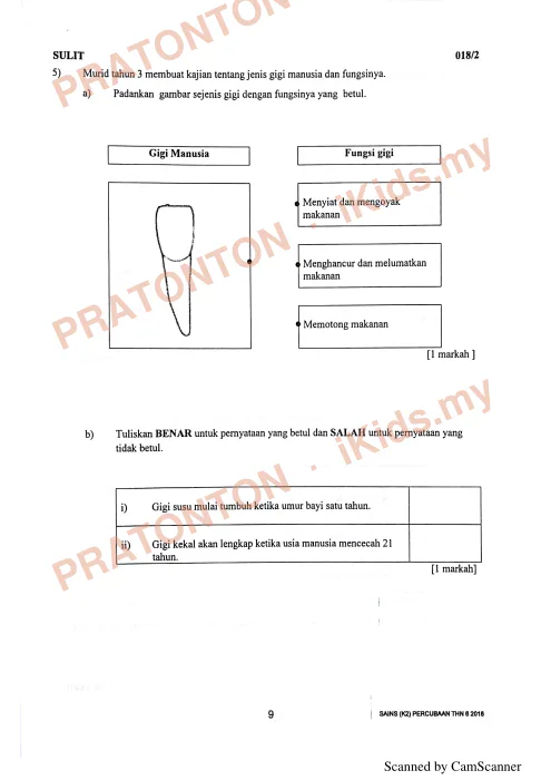 Pratonton muka 9 lembaran Percubaan UPSR Kelantan 2018 — Sains Kertas 2 — Sains Tahun 6