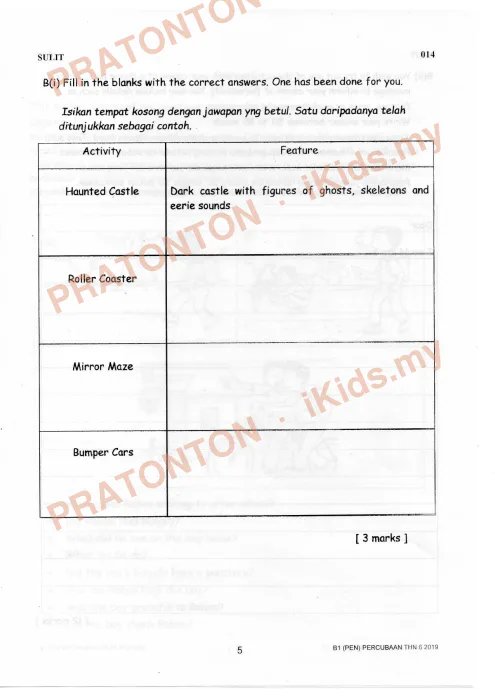 Pratonton muka 5 lembaran Percubaan UPSR Kelantan 2019 — Bahasa Inggeris Penulisan — Bahasa Inggeris Tahun 6