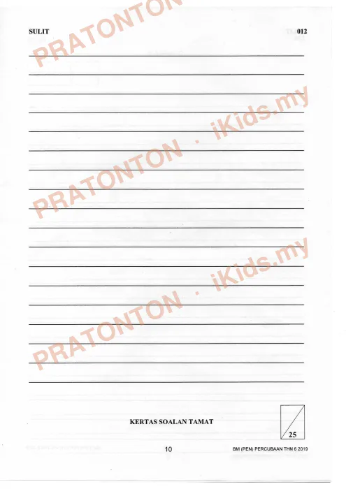 Pratonton muka 1 lembaran Percubaan UPSR Kelantan 2019 — Bahasa Melayu Penulisan — Bahasa Melayu Tahun 6