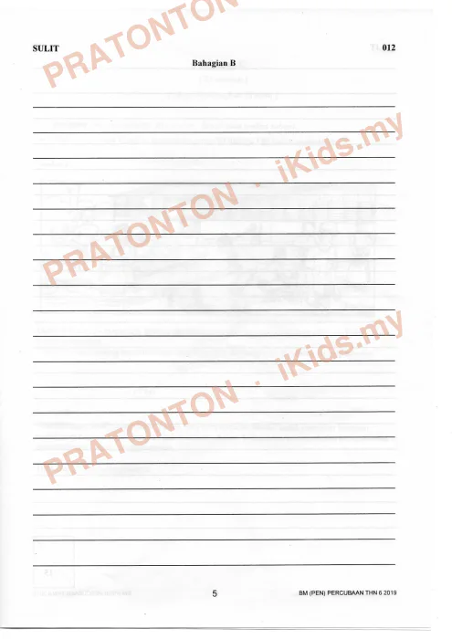 Pratonton muka 6 lembaran Percubaan UPSR Kelantan 2019 — Bahasa Melayu Penulisan — Bahasa Melayu Tahun 6