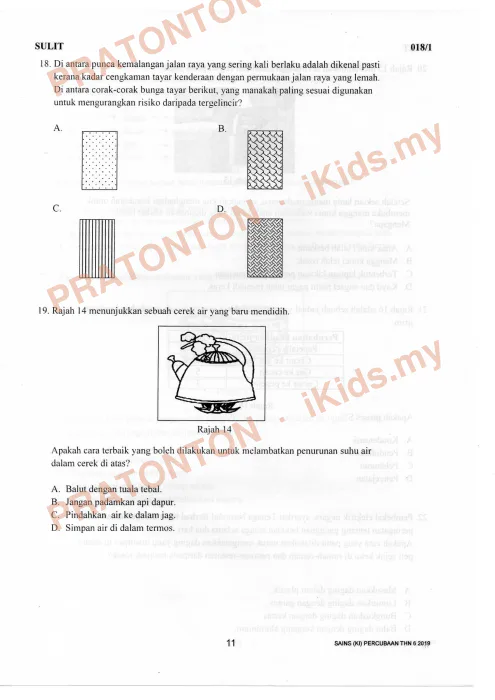 Pratonton muka 11 lembaran Percubaan UPSR Kelantan 2019 — Sains Kertas 1 — Sains Tahun 6