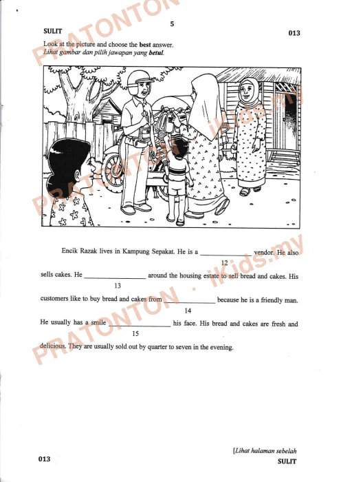 Pratonton muka 5 lembaran Percubaan UPSR Melaka 2019 — Bahasa Inggeris Pemahaman Bahagian A — Bahasa Inggeris Tahun 6