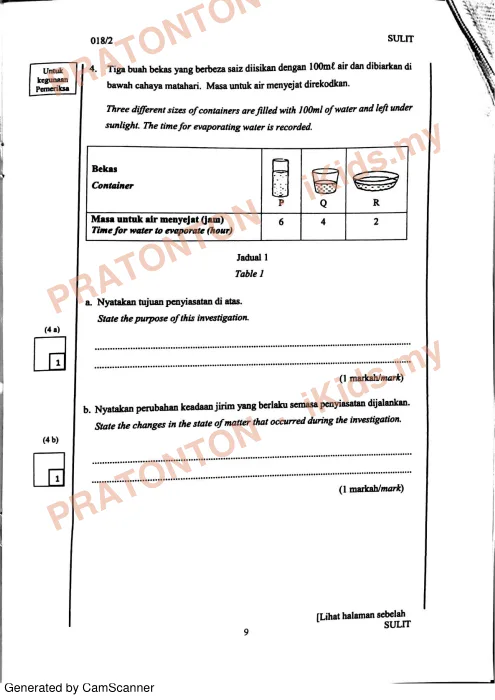 Pratonton muka 9 lembaran Percubaan UPSR Melaka 2019 — Sains Kertas 2 — Sains Tahun 6