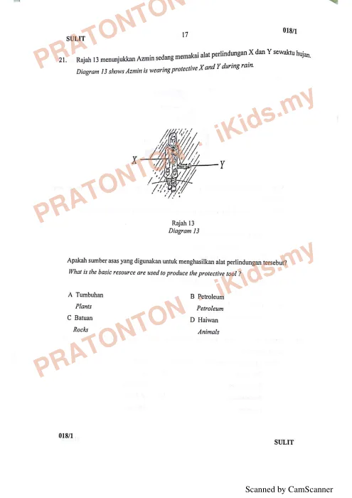 Pratonton muka 18 lembaran Percubaan UPSR Negeri Melaka 2018 — Sains Kertas 1 — Sains Tahun 6