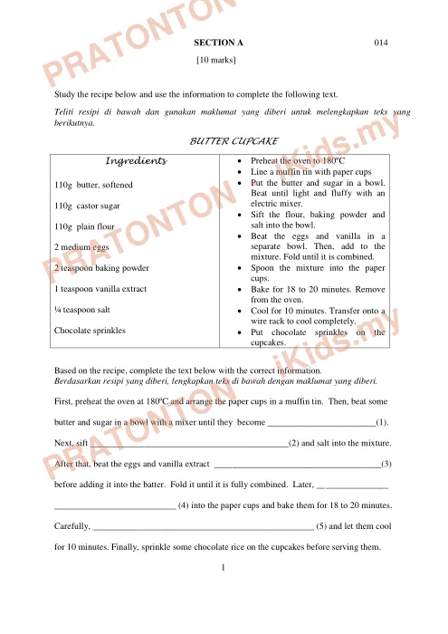 Pratonton muka 1 lembaran Percubaan UPSR Perak — Bahasa Inggeris Penulisan — Bahasa Inggeris Tahun 6
