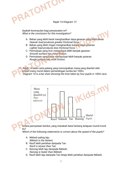 Pratonton muka 11 lembaran Percubaan UPSR Perak — Sains Kertas 1 — Sains Tahun 6