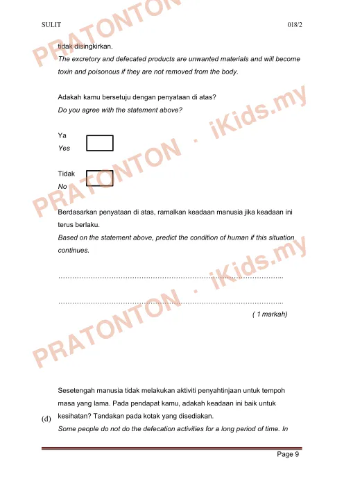 Pratonton muka 9 lembaran Percubaan UPSR Perak — Sains Kertas 2 — Sains Tahun 6