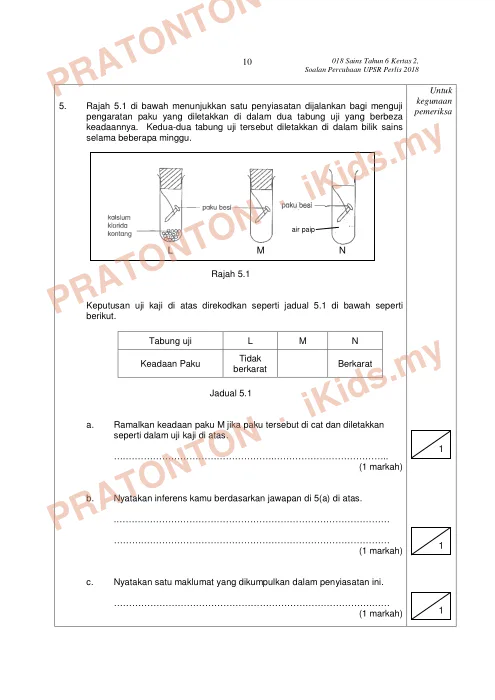 Pratonton muka 9 lembaran Percubaan UPSR Perlis 2018 — Sains Kertas 2 — Sains Tahun 6