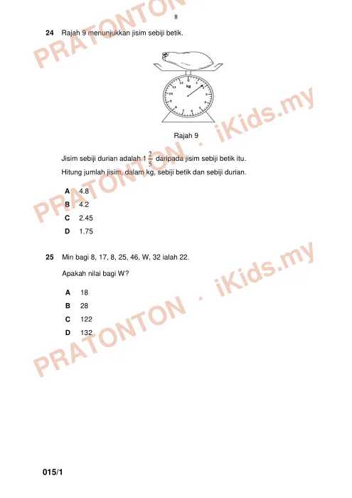 Pratonton muka 9 lembaran Percubaan UPSR Pulau Pinang 2019 — Matematik Kertas 1 — Matematik Tahun 6