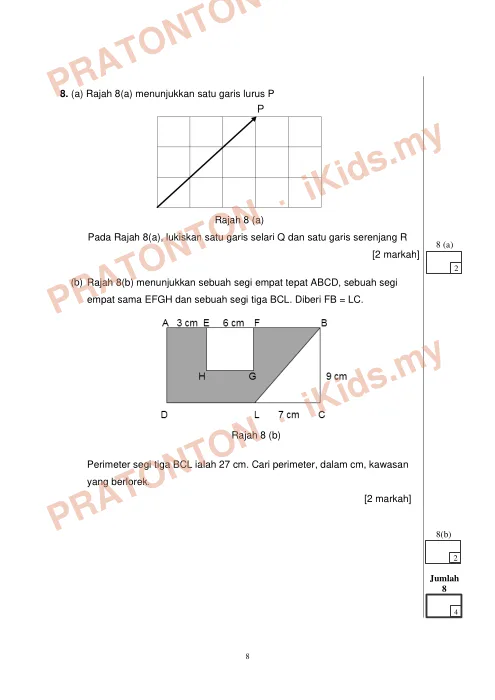 Pratonton muka 8 lembaran Percubaan UPSR Pulau Pinang 2019 — Matematik Kertas 2 — Matematik Tahun 6
