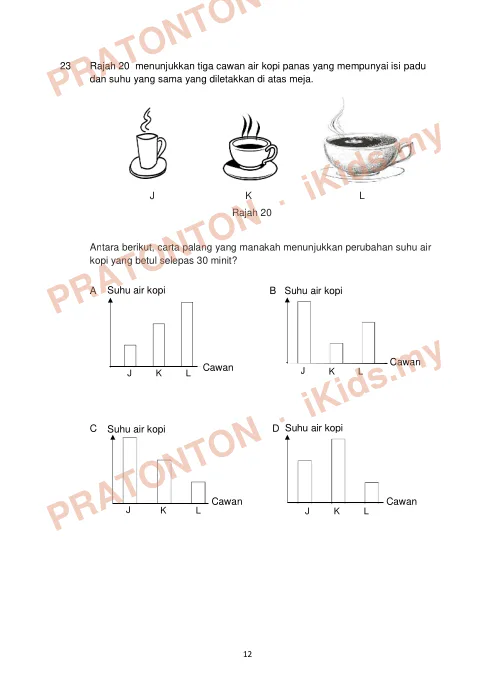 Pratonton muka 12 lembaran Percubaan UPSR Pulau Pinang 2019 — Sains Kertas 1 — Sains Tahun 6