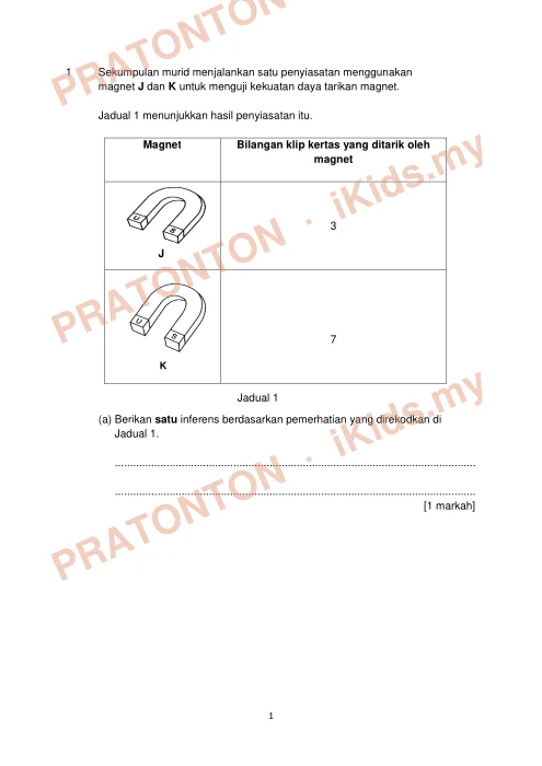 Pratonton muka 1 lembaran Percubaan UPSR Pulau Pinang 2019 — Sains Kertas 2 — Sains Tahun 6