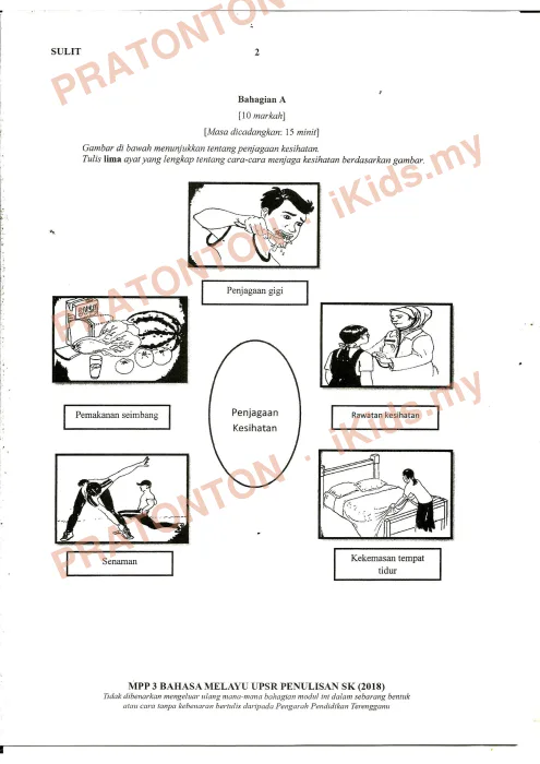 Pratonton muka 1 lembaran Percubaan UPSR Terengganu — Bahasa Melayu Penulisan — Bahasa Melayu Tahun 6