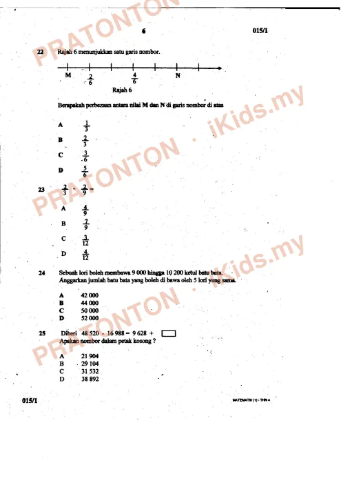 Pratonton muka 6 lembaran Ujian Pertengahan Tahun (Kertas 1) — Matematik Tahun 4