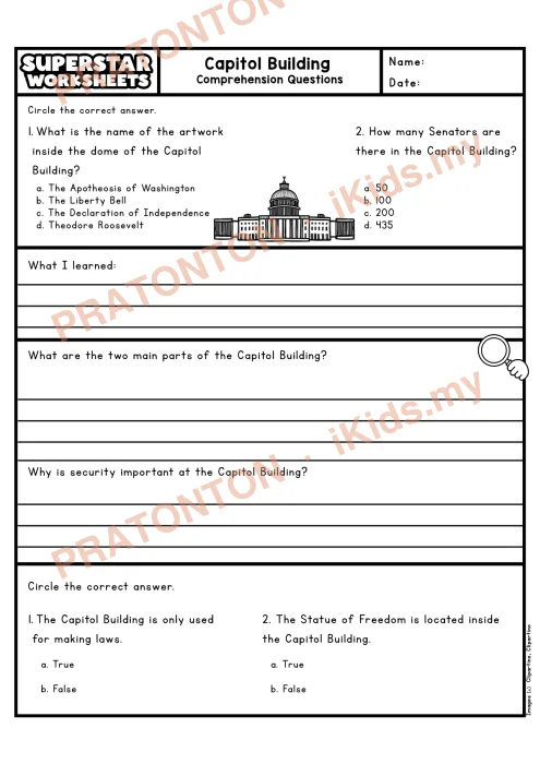 Pratonton muka 2 lembaran Petikan Kefahaman Bahasa Inggeris Tahun 5 — Capital Building — Bahasa Inggeris Tahun 5