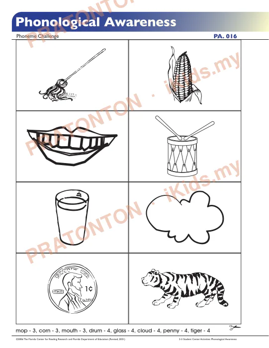 Pratonton muka 3 lembaran Phonological Awareness — Bahasa Inggeris Tahun 2